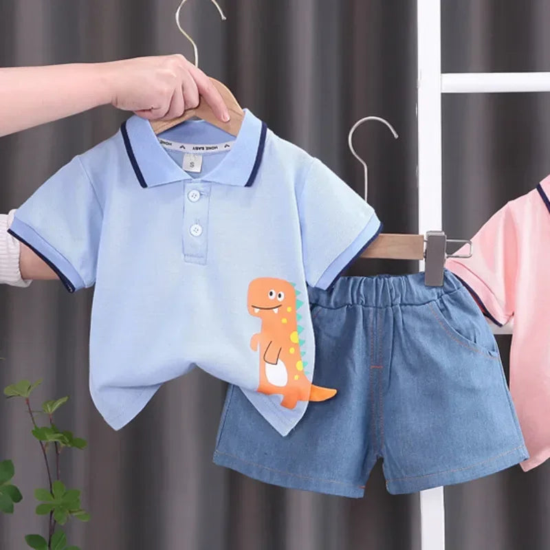 Kids Cartoon T-Shirt & Shorts Set - Summer Tracksuit Ages 1-6