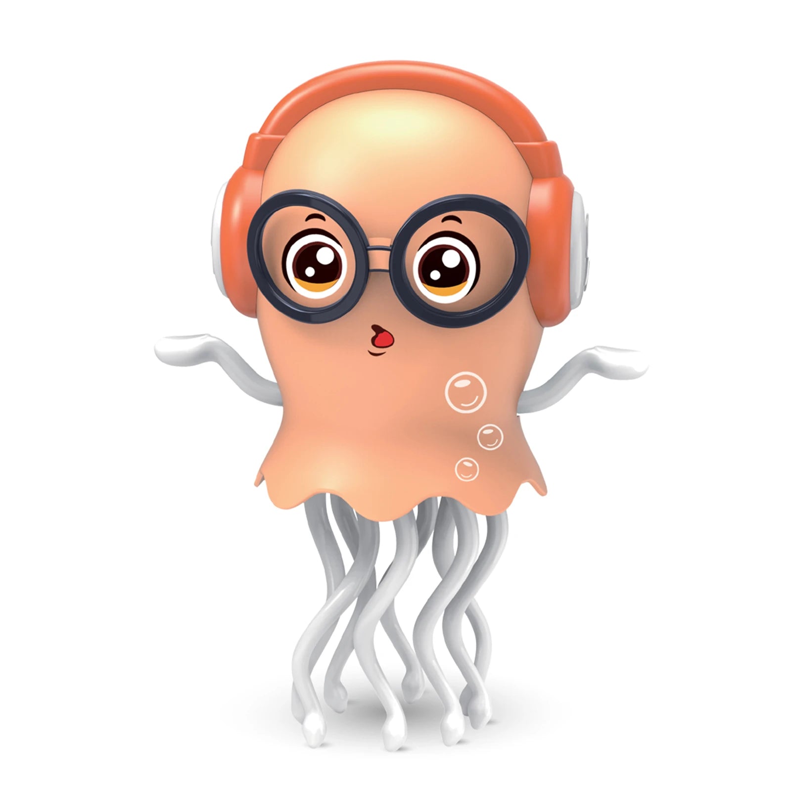 Cartoon octopus with headphones and glasses on a white background