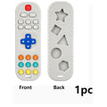 Remote control with front and back views on a white background