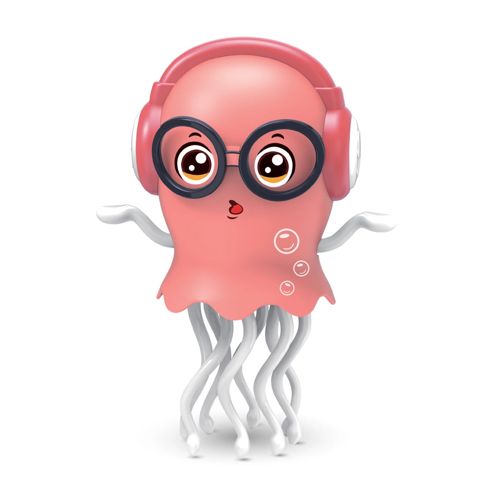 Cartoon octopus with glasses and pink headband on a white background