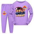 Purple pajama set with Fireman Sam design on a white background