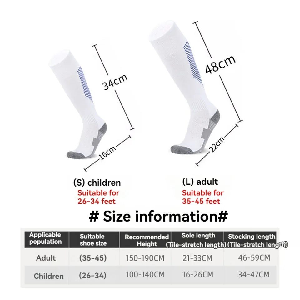 Measurement chart for white socks with size information on a white background