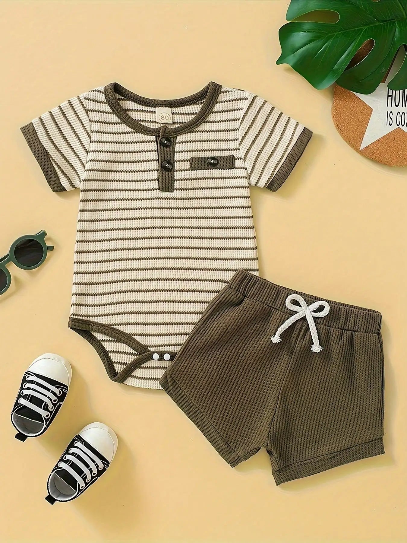 Baby Striped Romper & Shorts Set - Summer Outfit Ages 0-1 Year