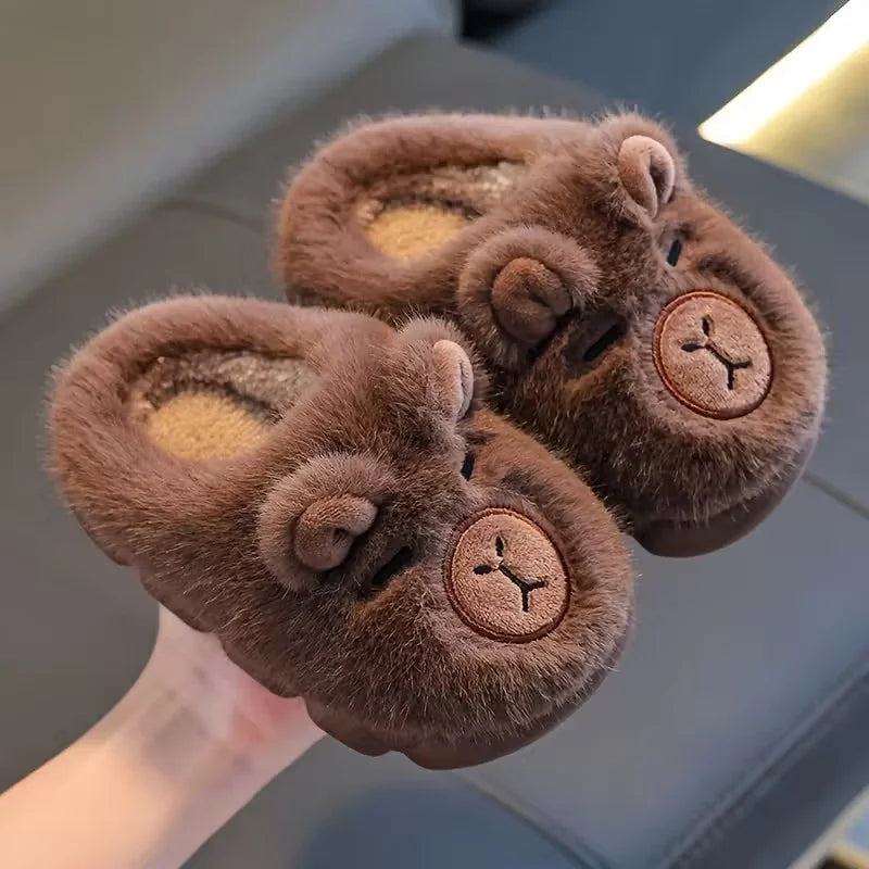 Kids Warm Plush Slippers - Cute Animal Print Winter Footwear