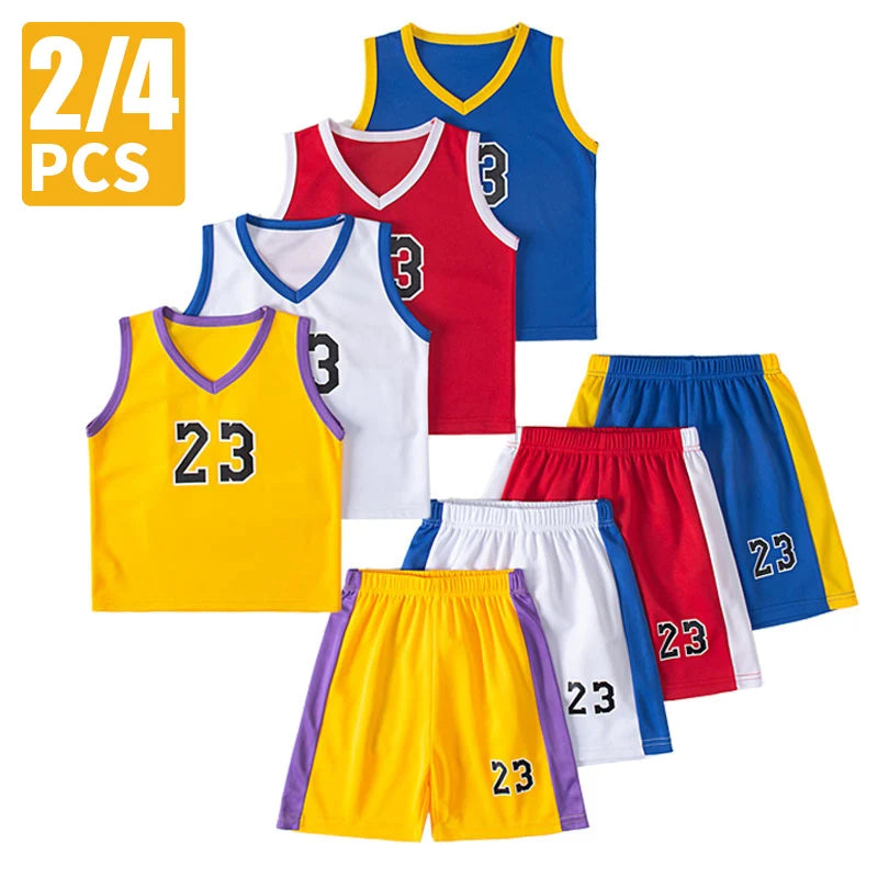 Basketball jerseys and shorts with number 23 on a white background