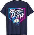 Navy blue t-shirt with 'Respect the Drip' graphic and baseball design on a white background