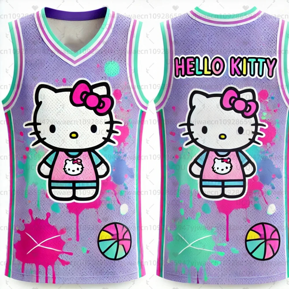 Hello Kitty basketball jersey with colorful design on a white background