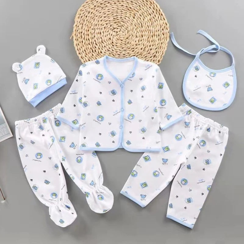 Newborn 5-Piece Baby Set - Cotton Essentials with Top, Pants, Bib & Hat