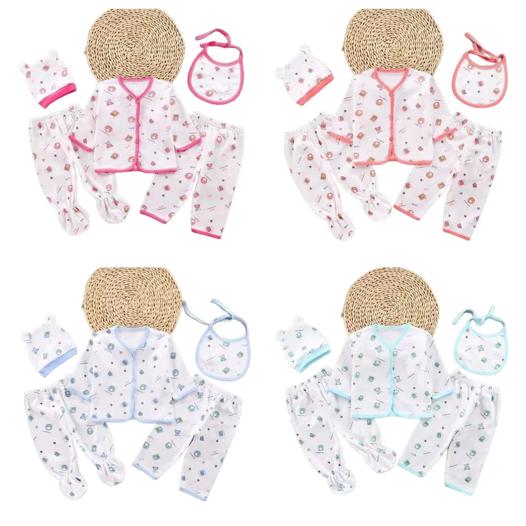 Newborn 5-Piece Baby Set - Cotton Essentials with Top, Pants, Bib & Hat