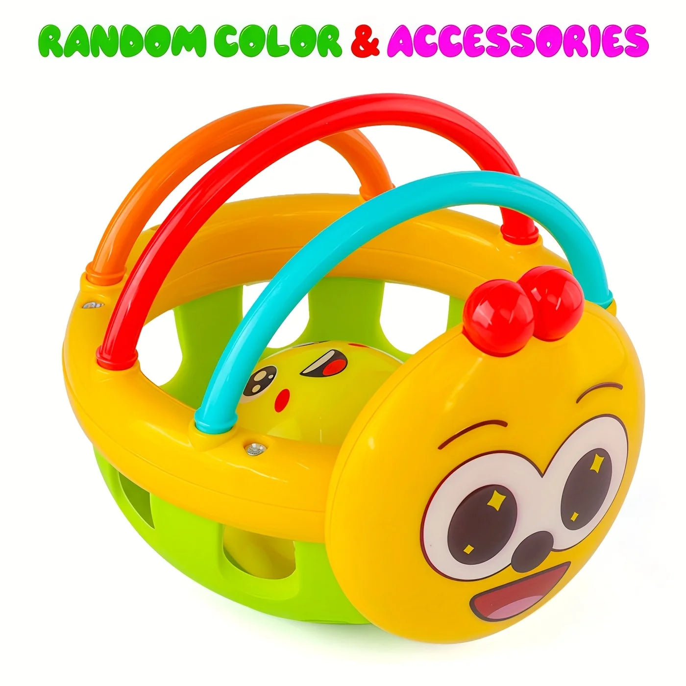 Colorful toy with cartoon face on a white background