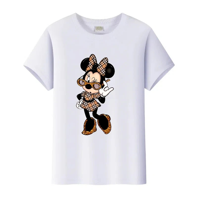 White t-shirt with a cartoon character design on a white background
