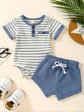 Baby Striped Romper & Shorts Set - Summer Outfit Ages 0-1 Year