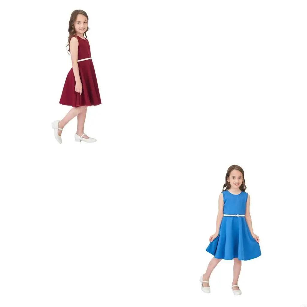 Two children wearing dresses on a white background